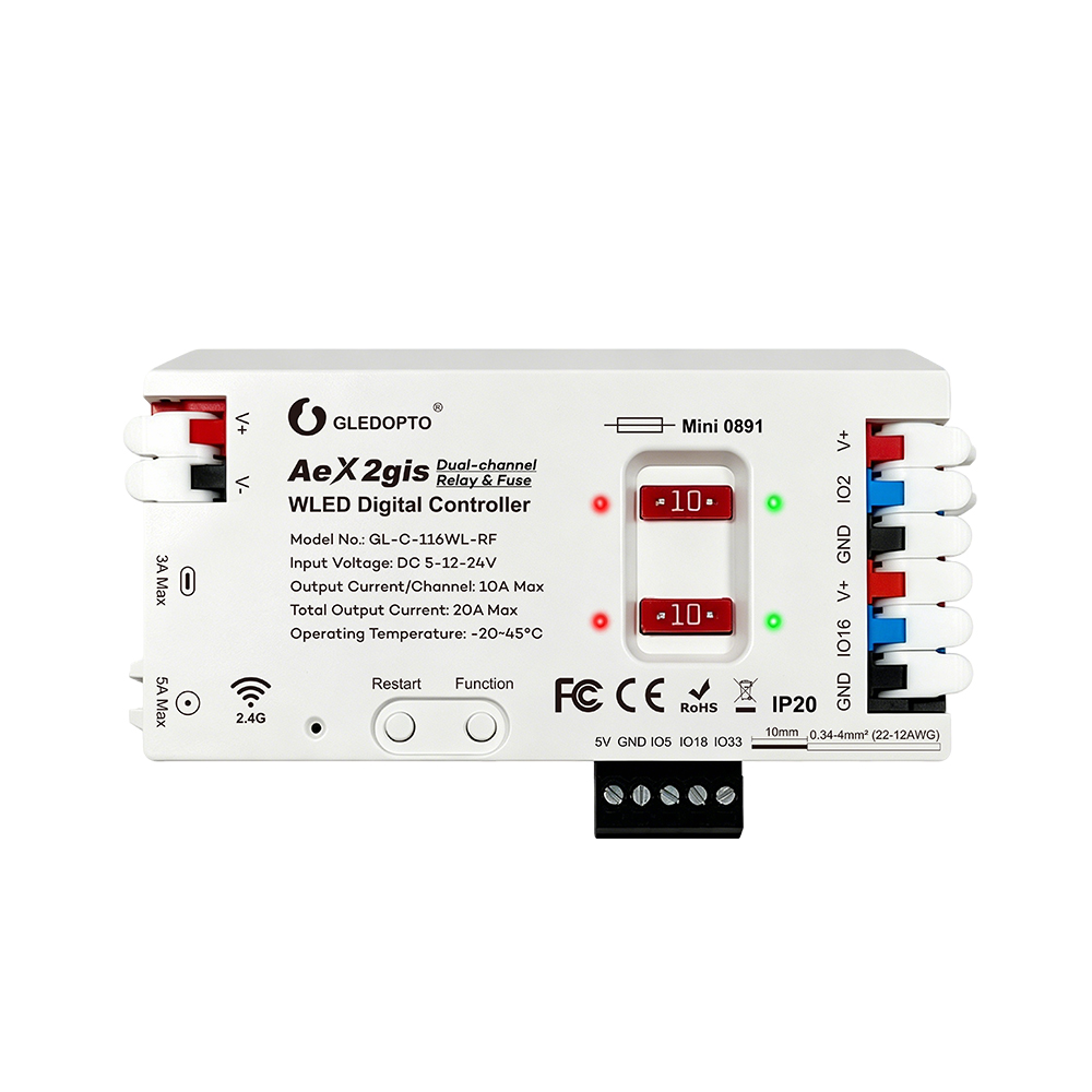 (GL-C-116WL-RF)AeX2gis Dual-channel Relay&Fuse WLED Controller