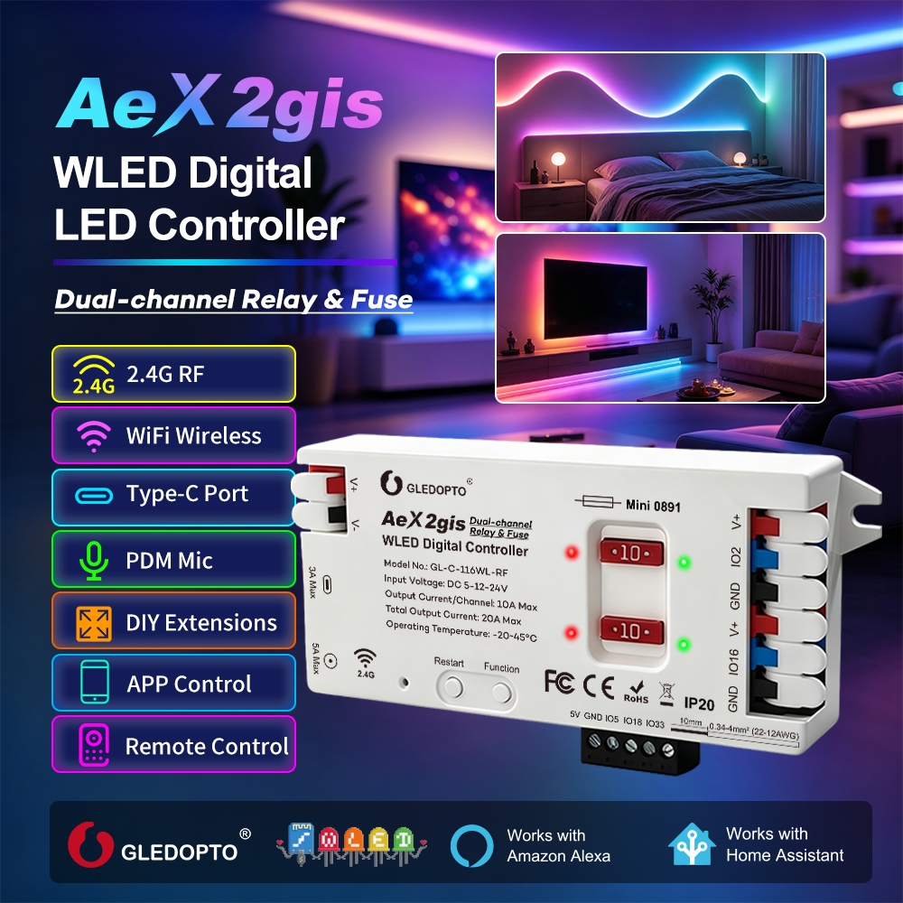 (GL-C-116WL-RF)AeX2gis Dual-channel Relay&Fuse WLED Controller